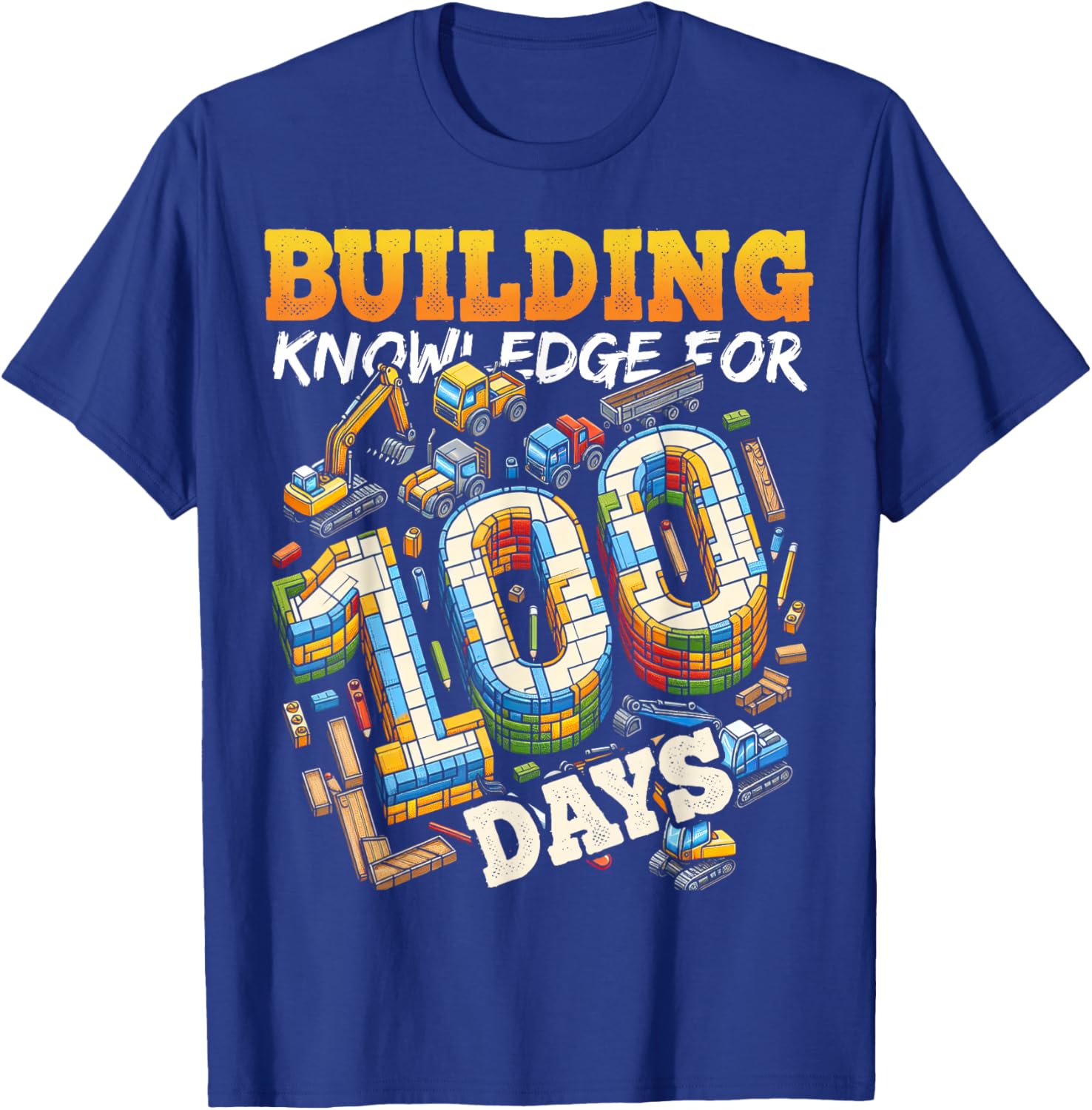 100 Days of School Boys Teacher 100th Day Construction Truck T-Shirt - T-Shirt | Royal