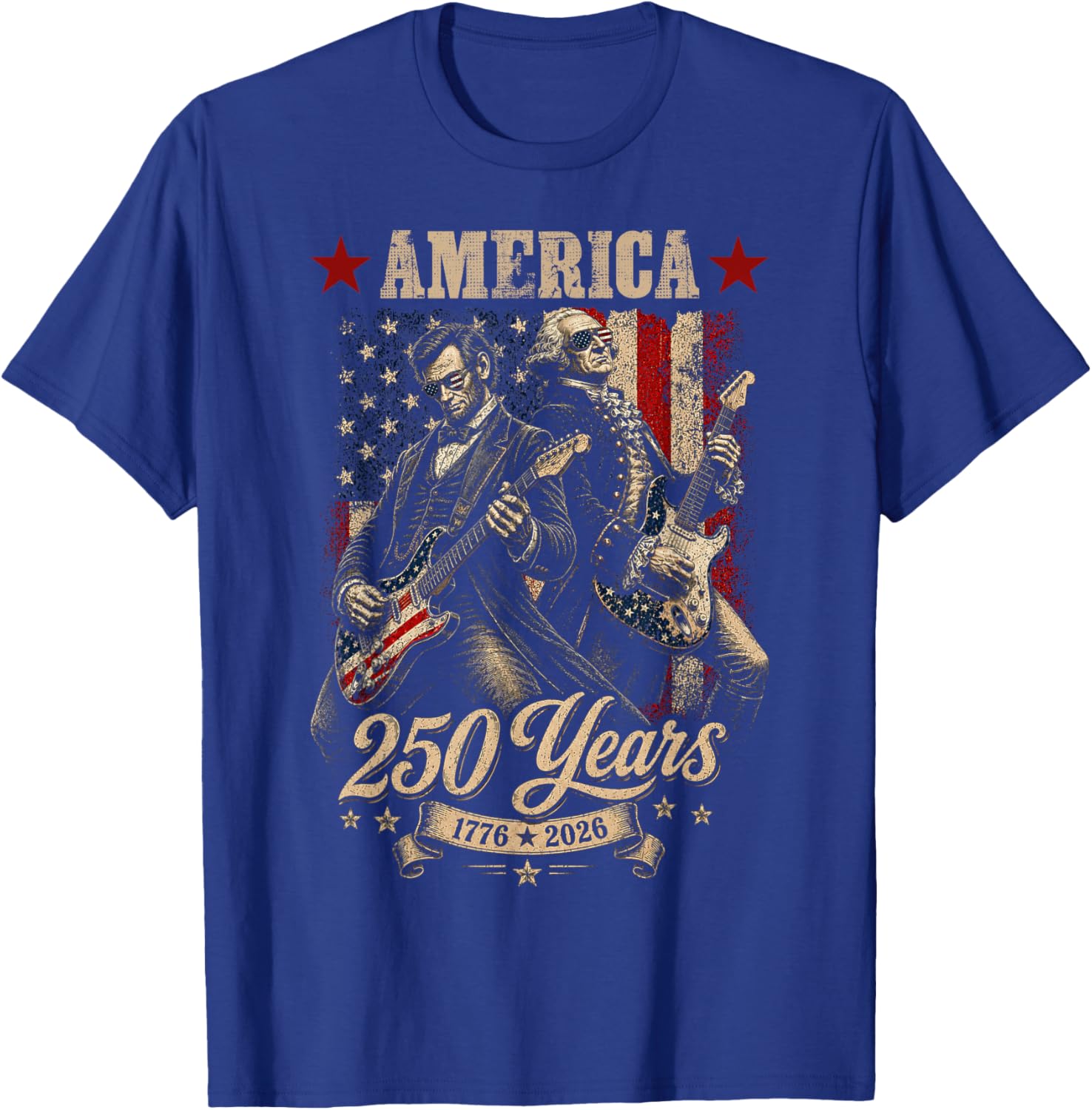 Vintage Washington Lincoln Playing Guitar 250 Years America T-Shirt - T-Shirt | Royal