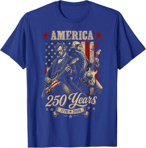 Vintage Washington Lincoln Playing Guitar 250 Years America T-Shirt - T-Shirt | Royal