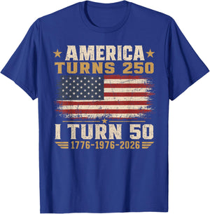 Vintage America Turns 250 I Turn 50 Patriotic 50th Birthday T-Shirt - T-Shirt | Royal
