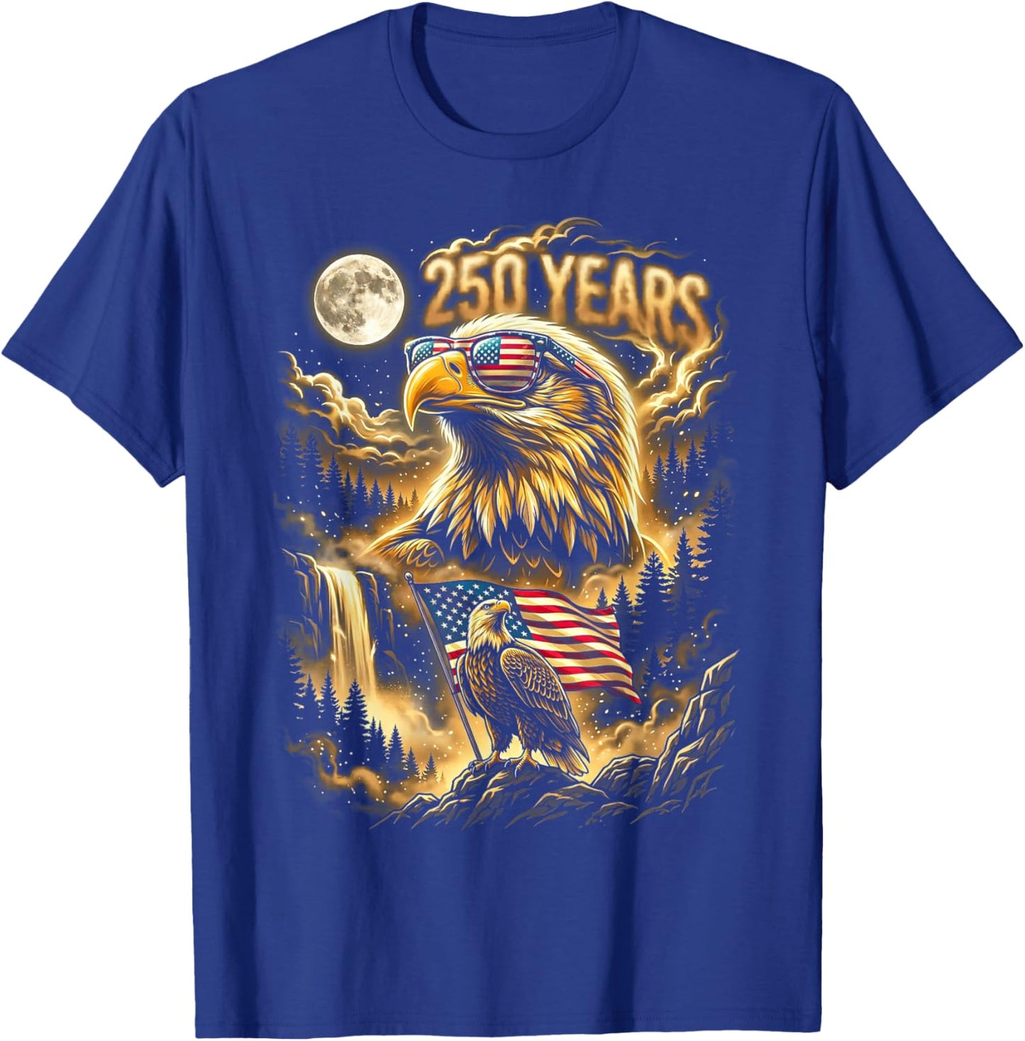 250 Years Bald Eagle Howling Moon American Flag T-Shirt - T-Shirt | Royal
