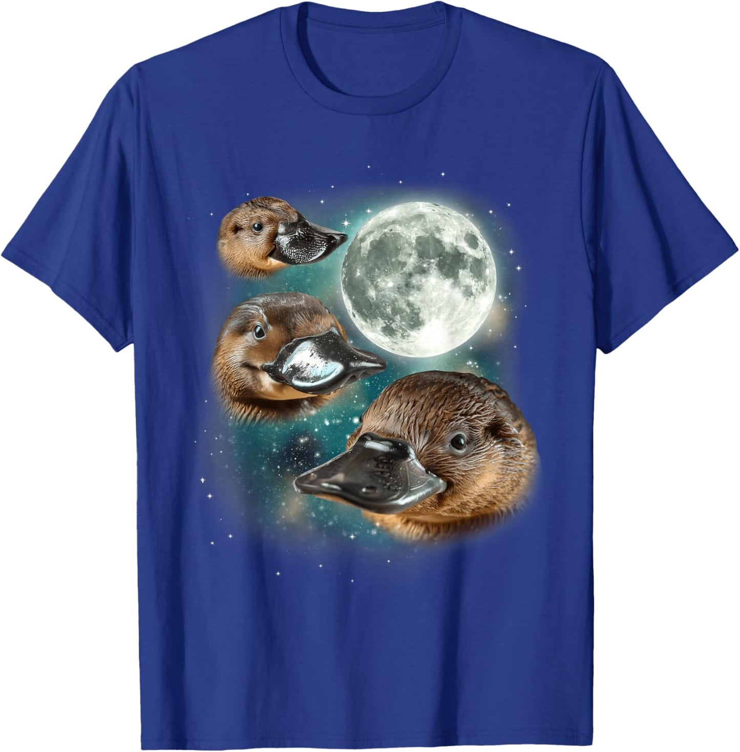 Three Platypus Moon | Funny Cursed Meme Design T-Shirt - T-Shirt | Royal