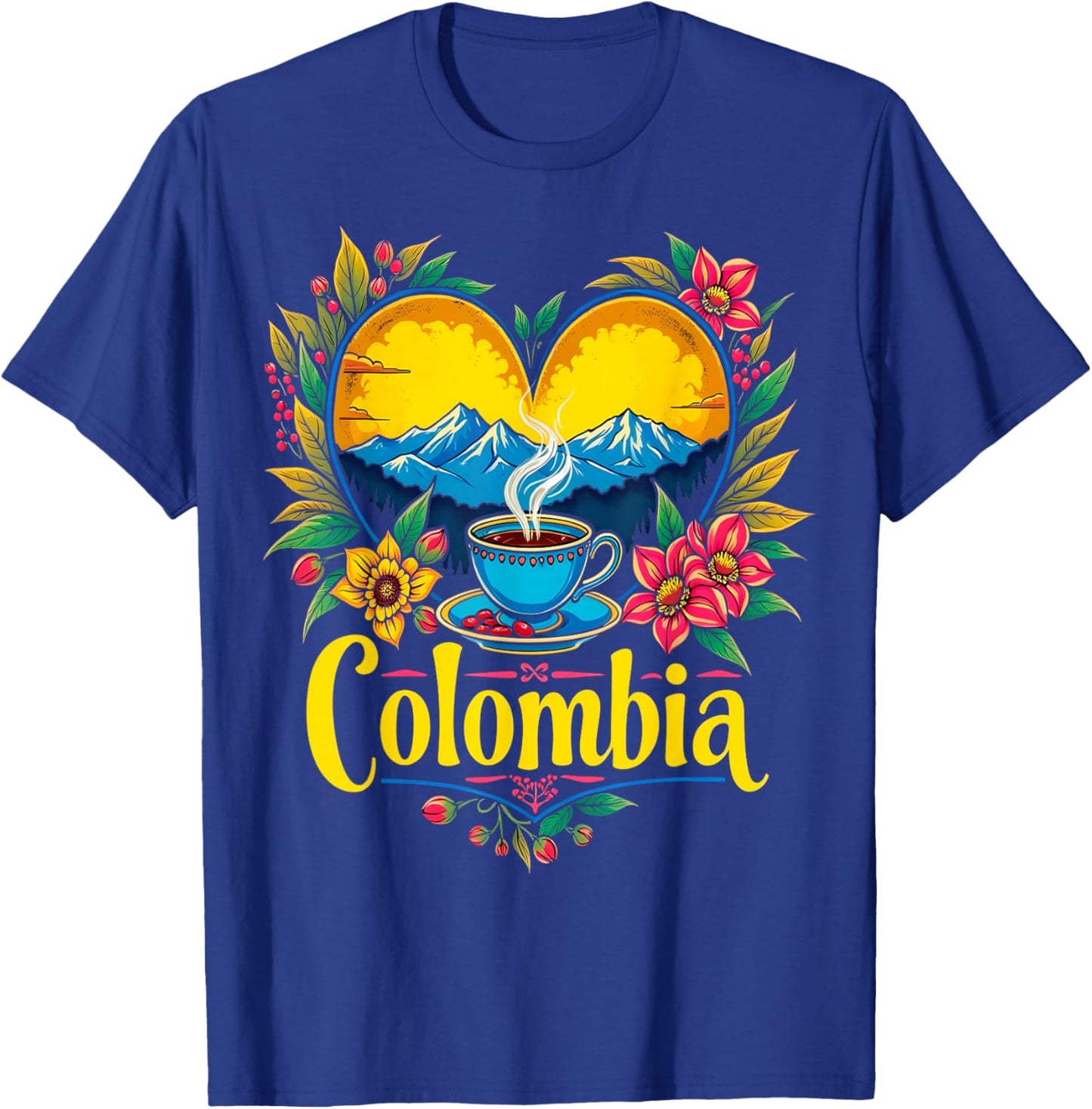 Colombia Coffee Mountains Heart T-Shirt - T-Shirt | Royal