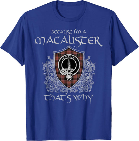 Clan MacAlister Crest Tartan Celtic Last Name Vinatge T-Shirt - T-Shirt | Royal