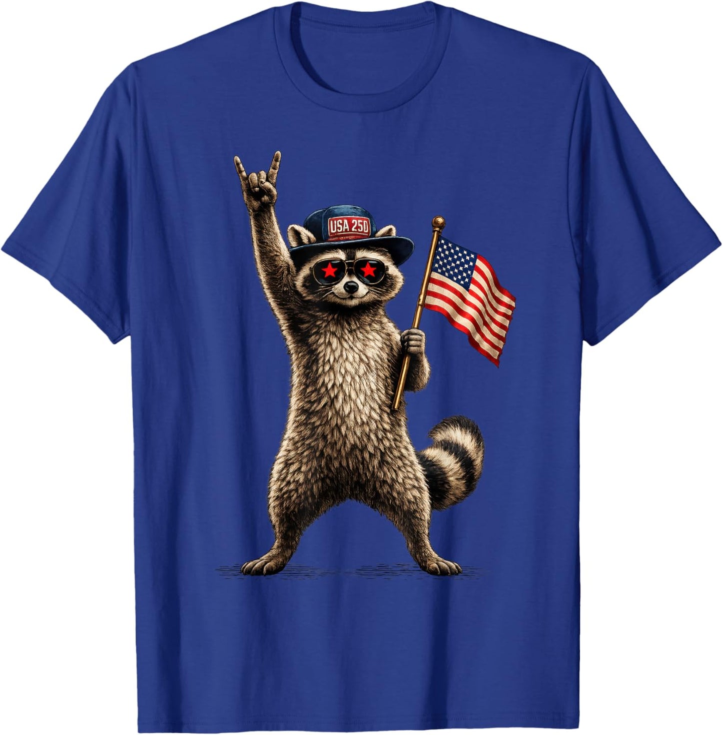 USA Flag 250 Years Raccoon Funny 4th of July Men Women Kids T-Shirt - T-Shirt | Royal