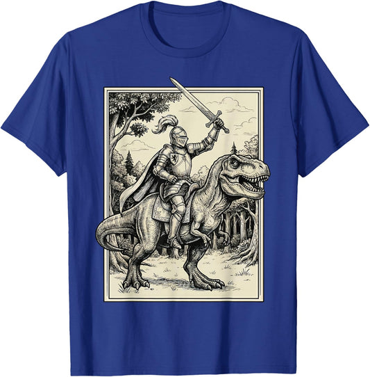 Knight Riding Dinosaur T-Rex Renaissance T-Shirt - T-Shirt | Royal