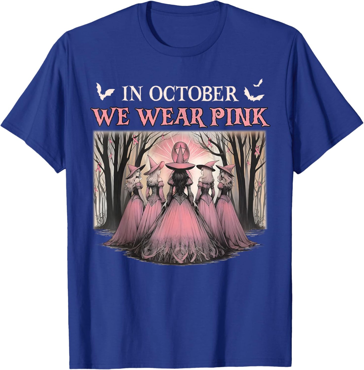 Retro in October We Wear Pink Witch Breast Cancer Ribbon T-Shirt - T-Shirt | Royal