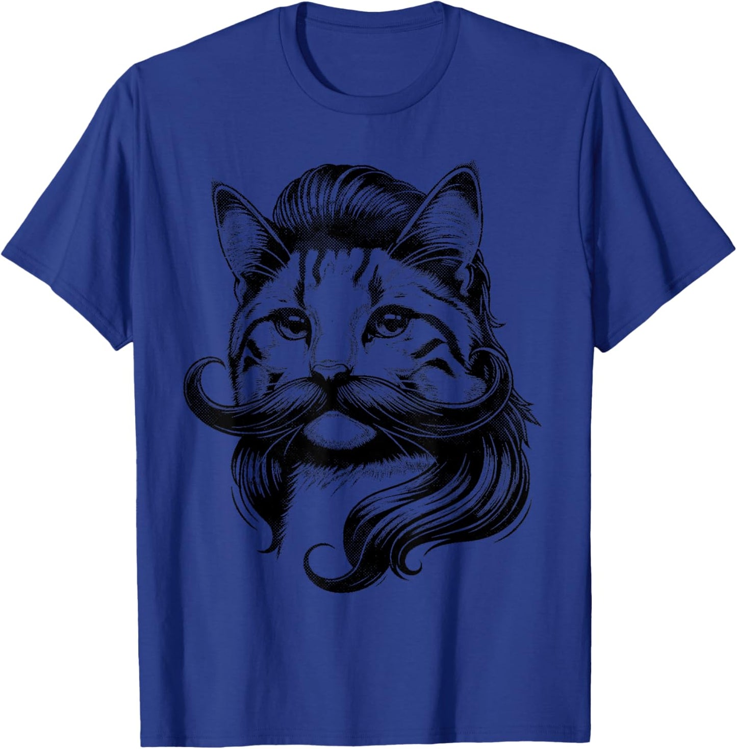 Funny Cat Face with Mullet and Mustache T-Shirt - T-Shirt | Royal
