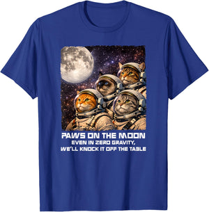 Paws On The Moon Funny Astronaut Cat Space Humor Galaxy T-Shirt - T-Shirt | Royal