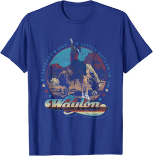 Waylon Jennings - Official Merchandise - Black Cowboy - -Adults - Short Sleeve - - Small T-Shirt - T-Shirt | Royal