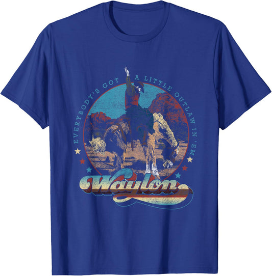 Waylon Jennings - Official Merchandise - Black Cowboy - -Adults - Short Sleeve - - Small T-Shirt - T-Shirt | Royal