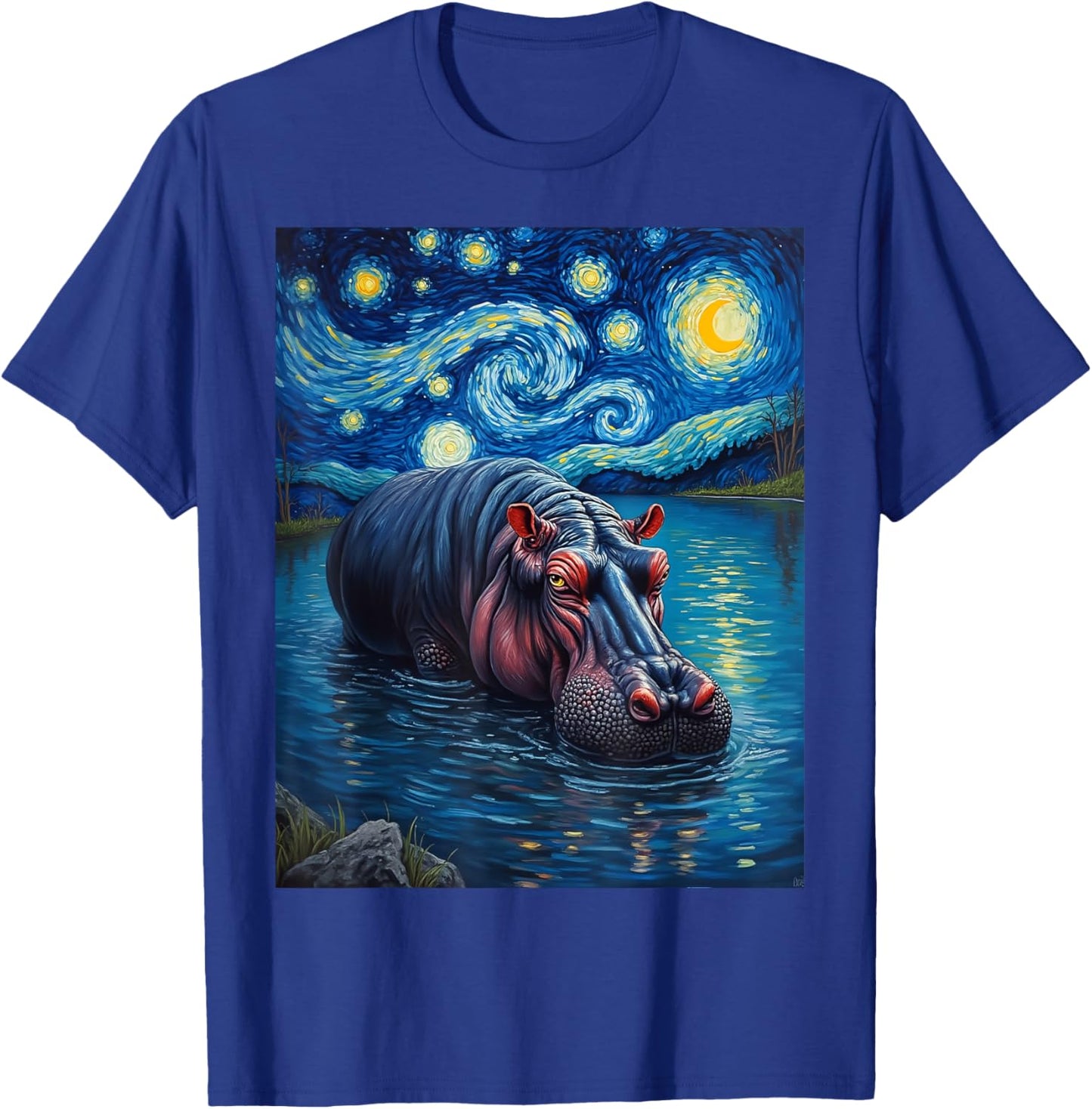 Van Gogh's Starry Night Hippopotamus Animal T-Shirt - T-Shirt | Royal