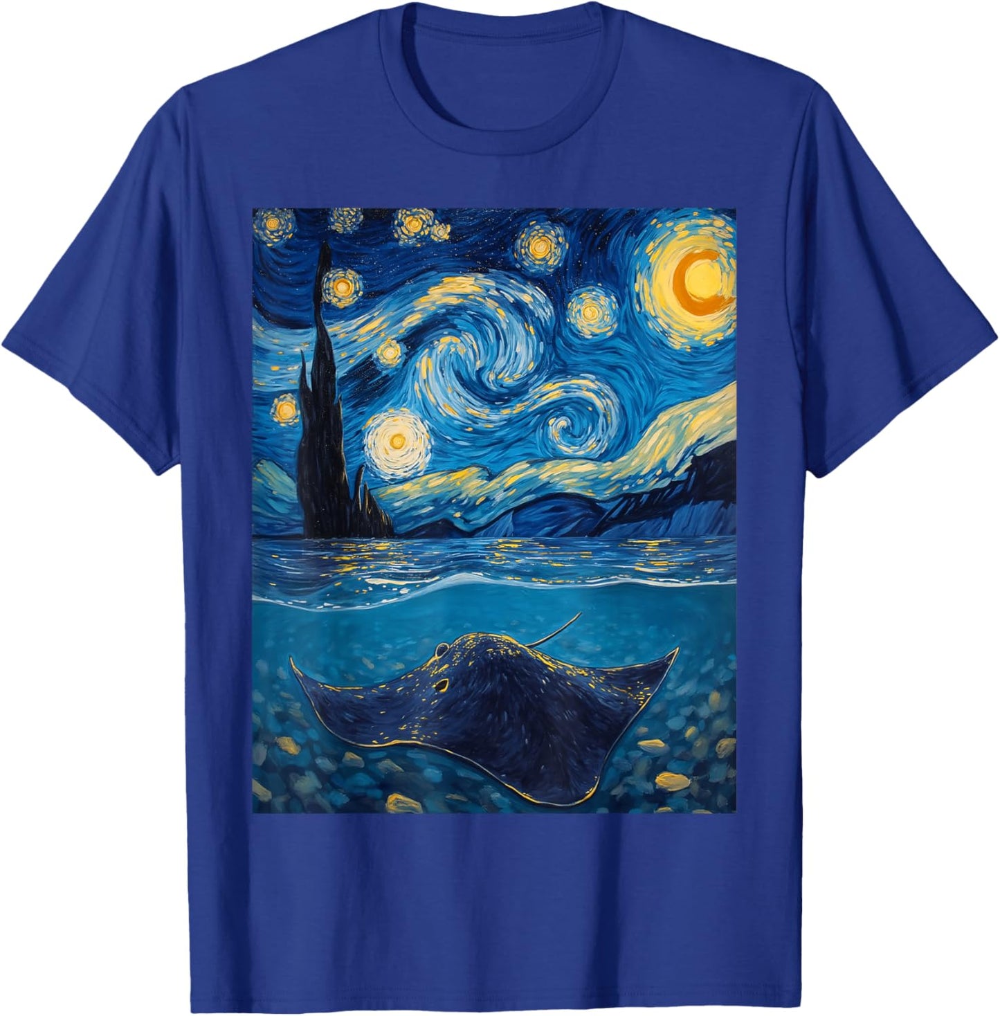 Van Gogh's Starry Night Stingray Flat Swimmer Animal Lovers T-Shirt - T-Shirt | Royal