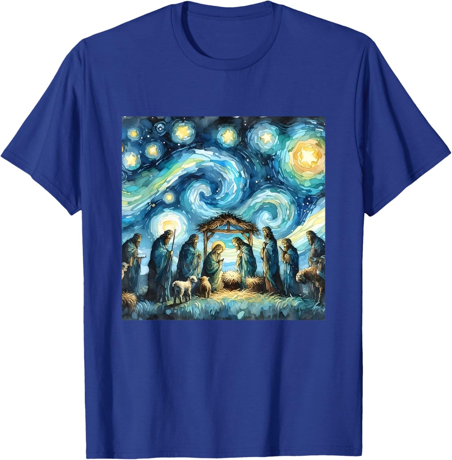 Nativity Scene Starry Night Christmas Starry Night Van Gogh T-Shirt - T-Shirt | Royal