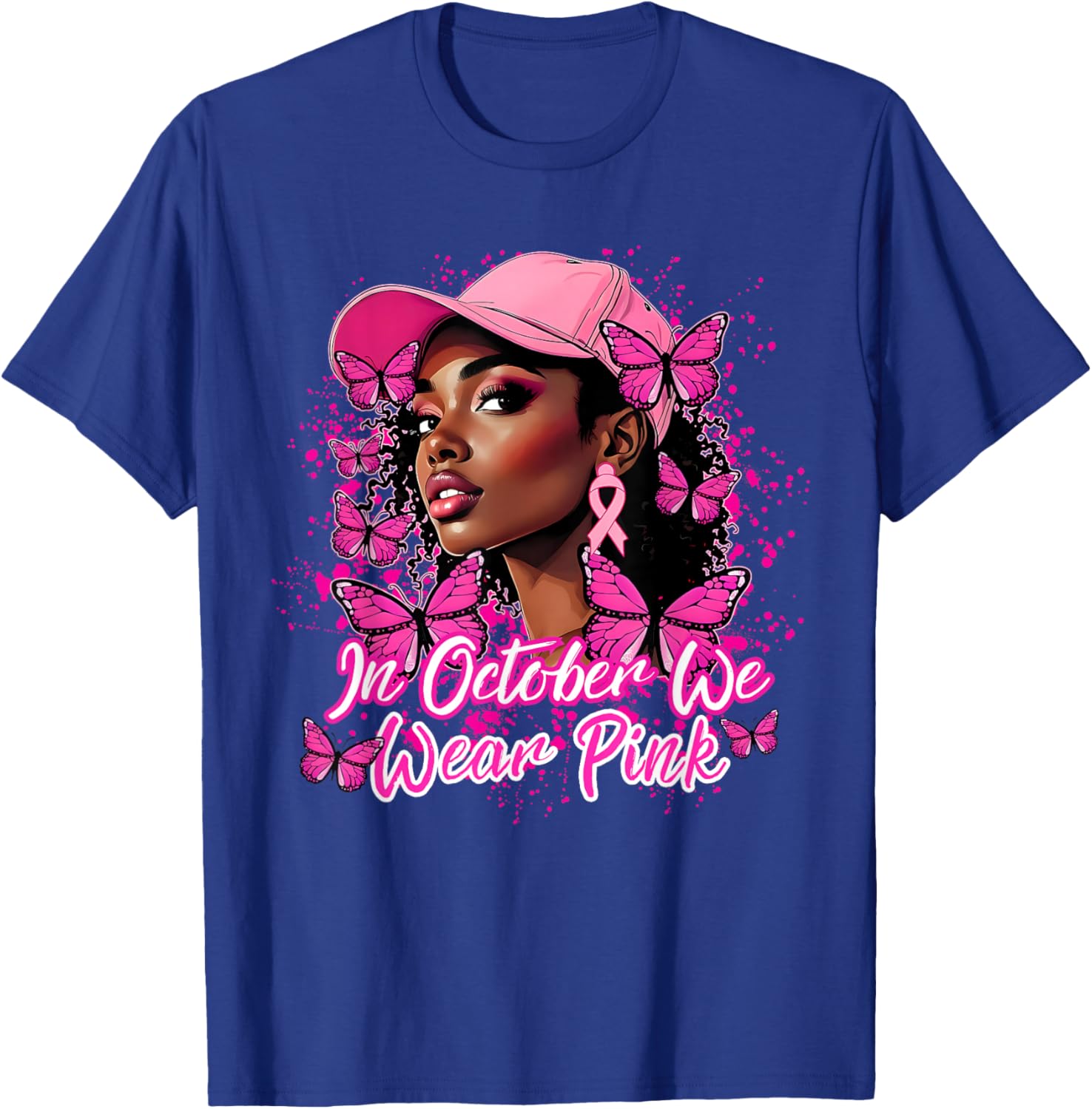 Breast Cancer Awareness African American Woman Pink Ribbon T-Shirt - T-Shirt | Royal