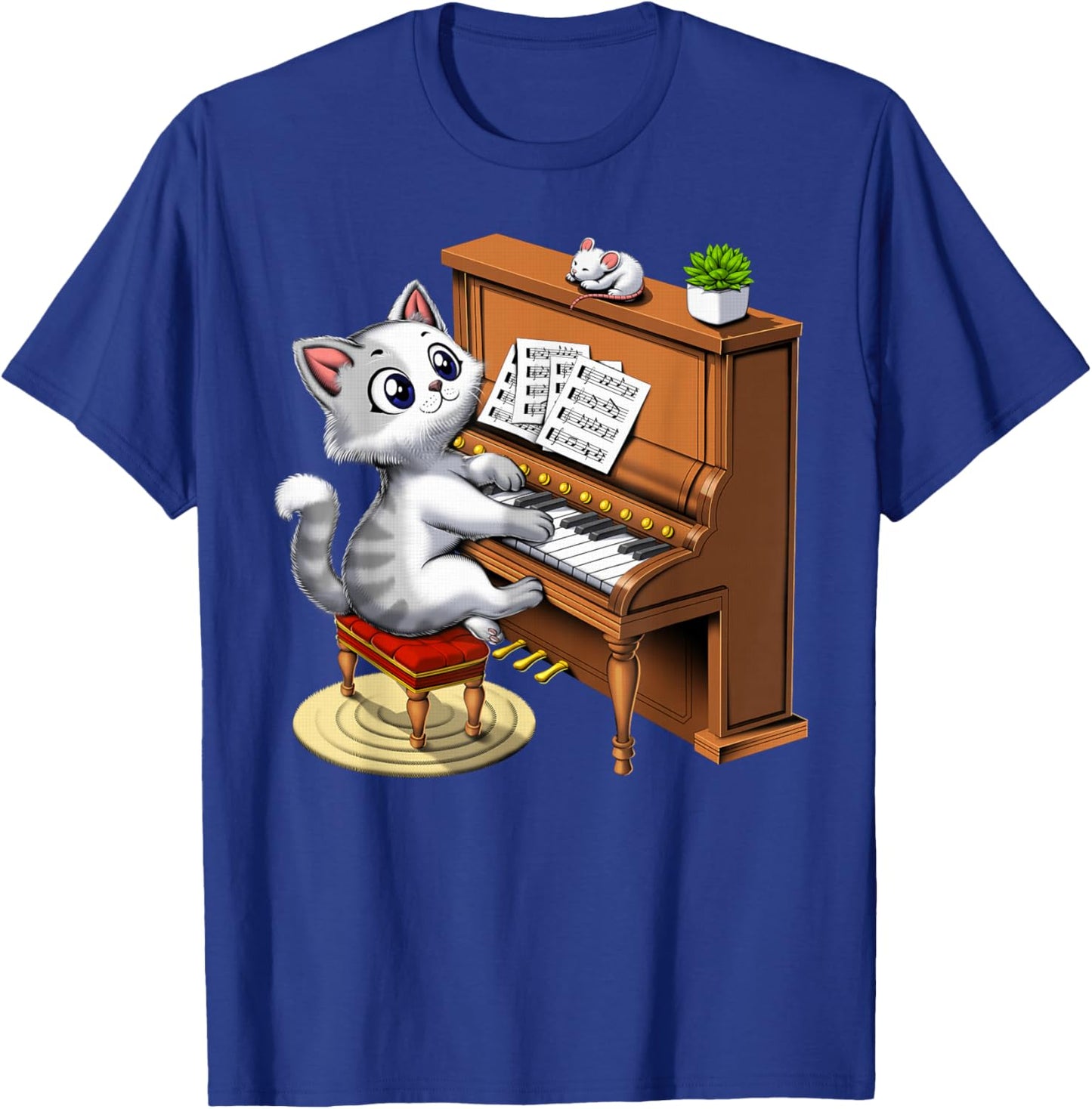 Cat Playing Piano Pianist Musician Classical Music Funny T-Shirt - T-Shirt | Royal