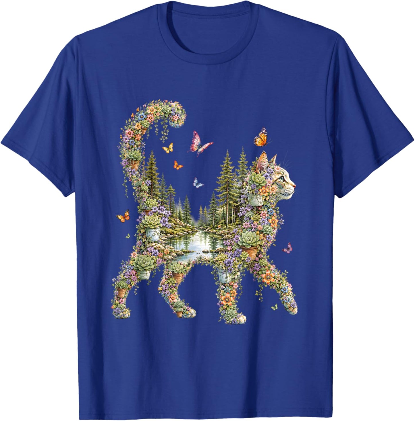 Boho Cat Plants Floral Nature Wildflower Succulent Cat Lover T-Shirt - T-Shirt | Royal