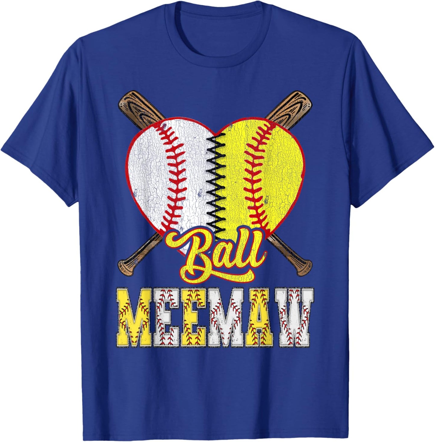 Meemaw Of Both Ball Meemaw Half Baseball Softball T-Shirt - T-Shirt | Royal