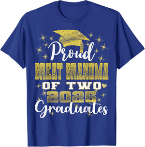 Proud Great Grandma of Two 2025 Graduates Graduation family T-Shirt - T-Shirt | Royal