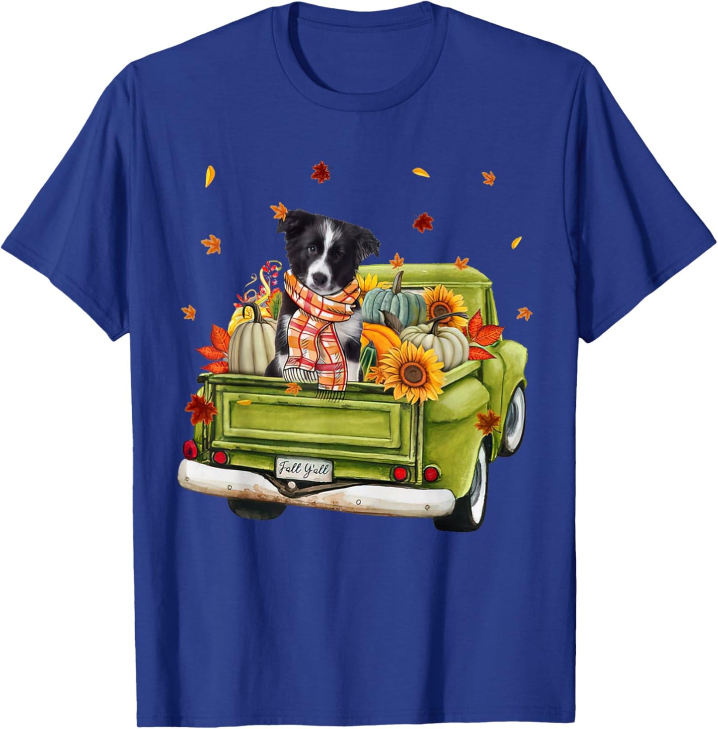 Happy Fall Y'all Border Collie Dog On Truck Pumpkin Fall T-Shirt - T-Shirt | Royal