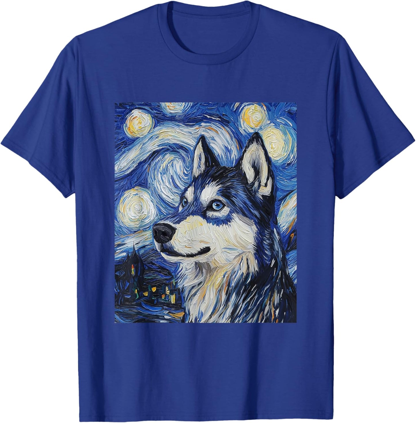 Siberian Husky Dog Wolf Van Gogh Style Starry Night T-Shirt - T-Shirt | Royal