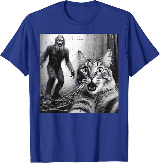 Bigfoot Sasquatch Cat Selfie Funny Saying Men Women Kids T-Shirt - T-Shirt | Royal