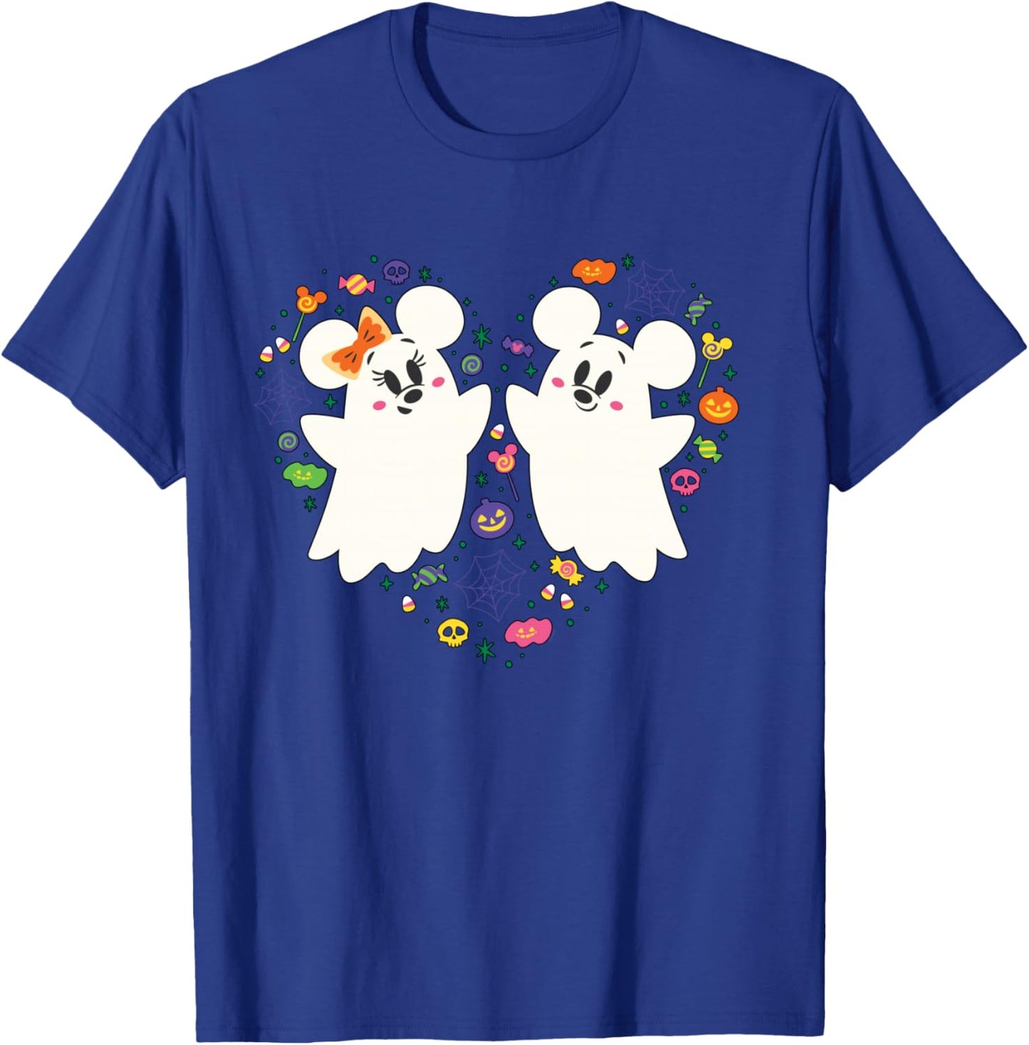 Disney Mickey and Minnie Cute Little Ghosts Halloween Heart T-Shirt - T-Shirt | Royal