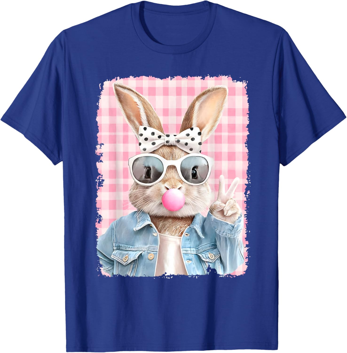 Retro Easter Bunny Blowing Bubble Gum Girl Kids Happy Easter T-Shirt - T-Shirt | Royal