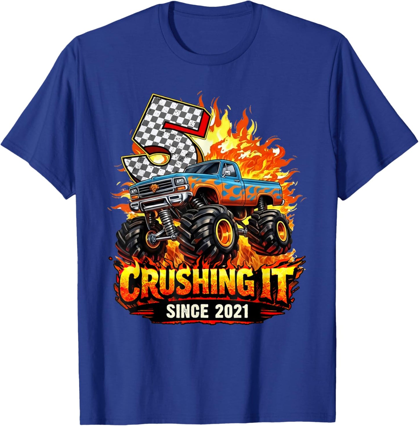 Birthday 5th Monster Truck 5 Year Old Since 2021 Boys Kids T-Shirt - T-Shirt | Royal