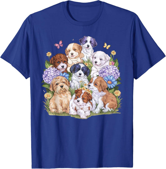 Cottagecore Cute Puppy Flower Butterfly Graphic Dog Lover T-Shirt - T-Shirt | Royal