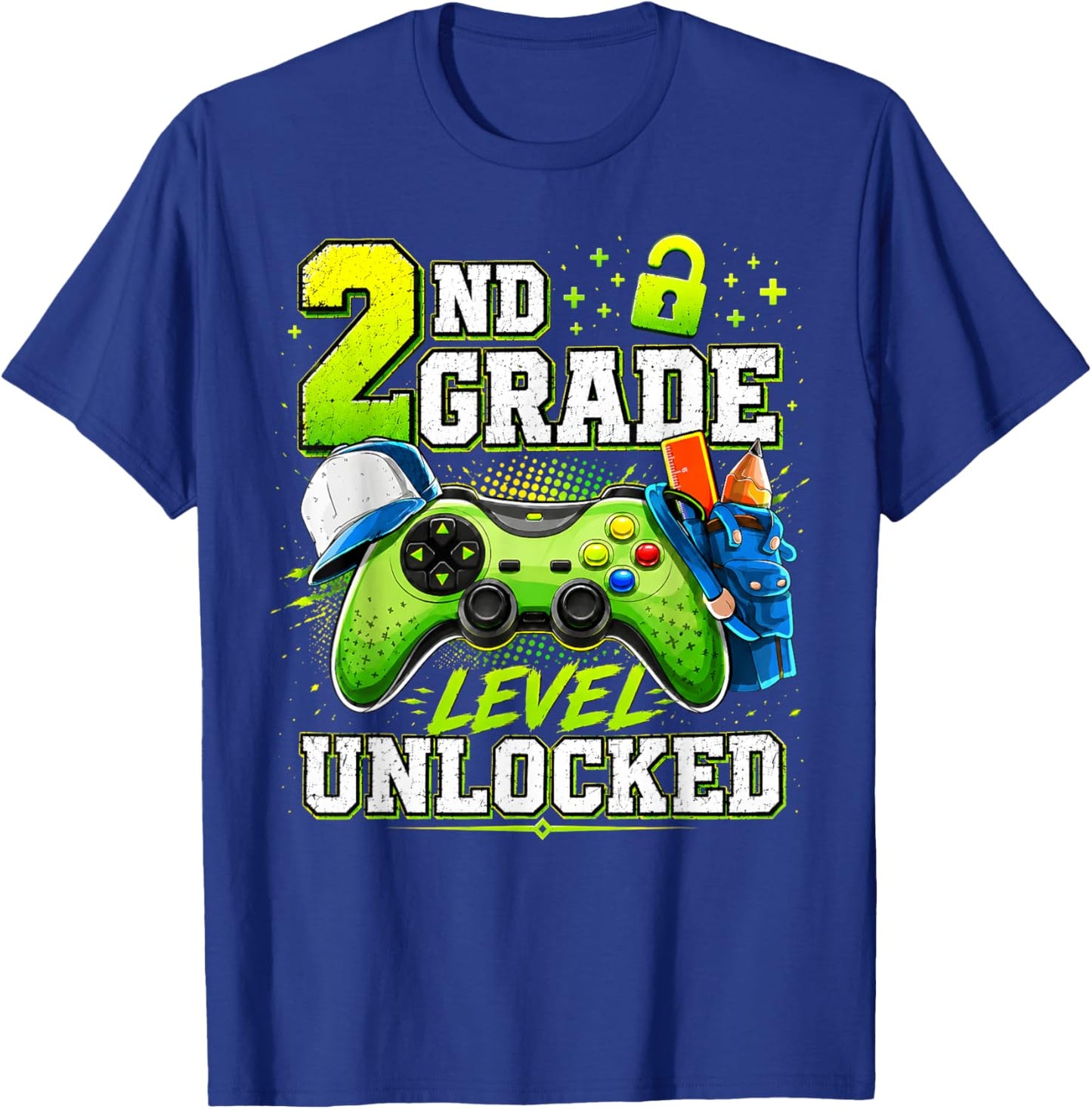 Back to School 2nd Second Grade Level Unlocked Gamer Kid T-Shirt - T-Shirt | Royal