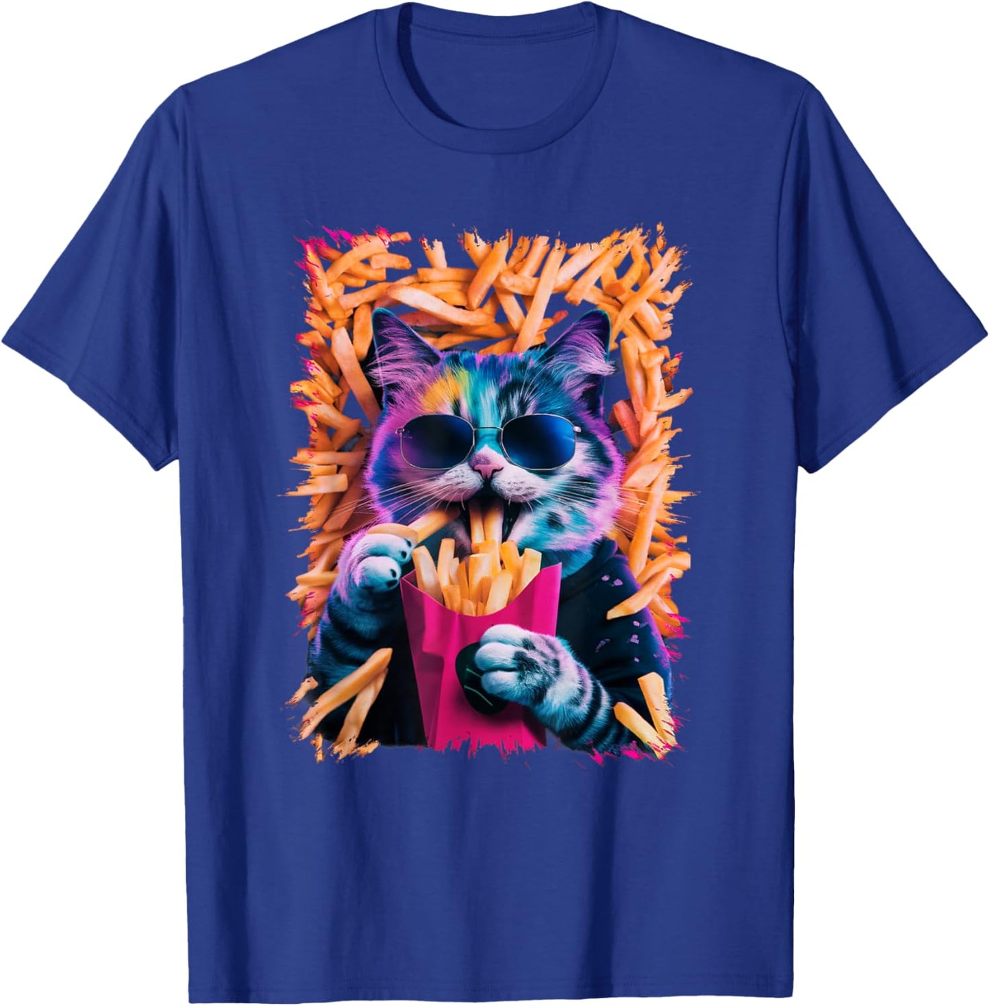 Funny Cat French Fries Humorous Potato Food Lovers Women Kids T-Shirt - T-Shirt | Royal