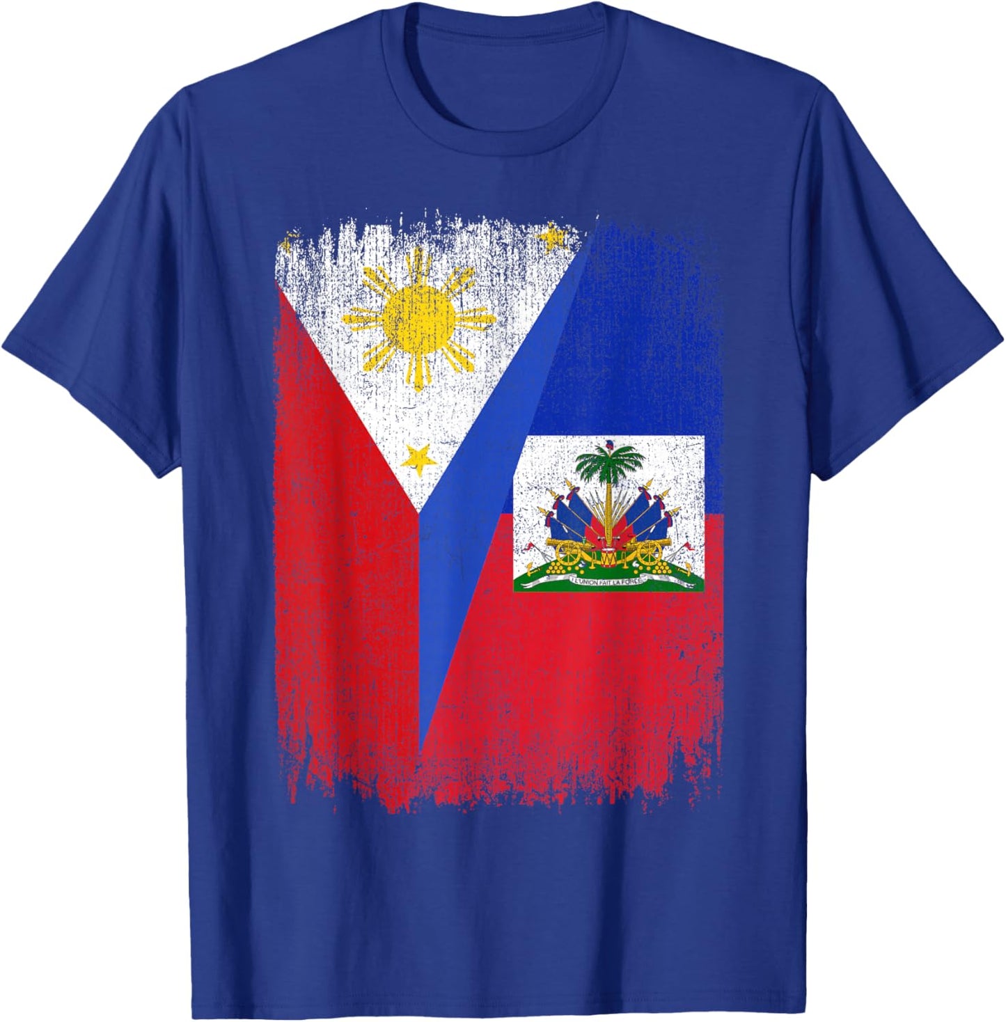 Half Philippines Haiti Flag Filipino Haitian Roots T-Shirt - T-Shirt | Royal
