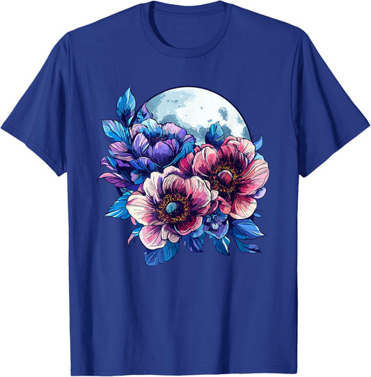 Midnight Bloom Moon Bouquet de Fleurs de Pivoine T-Shirt - T-Shirt | Royal