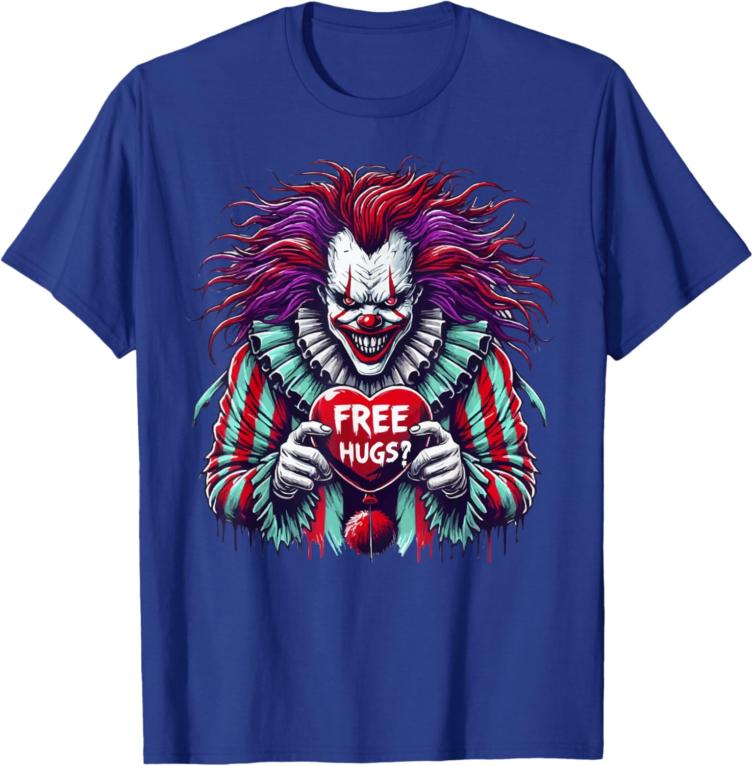 Free Hugs? Scary Horror Clown Lazy Halloween Costume T-Shirt - T-Shirt | Royal