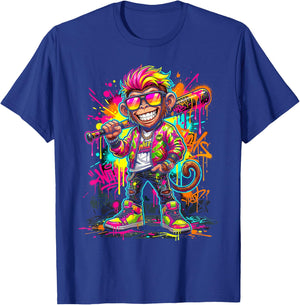 Monkey Baseball Drip Funny Animal Party Sport Cool Graphic T-Shirt - T-Shirt | Royal
