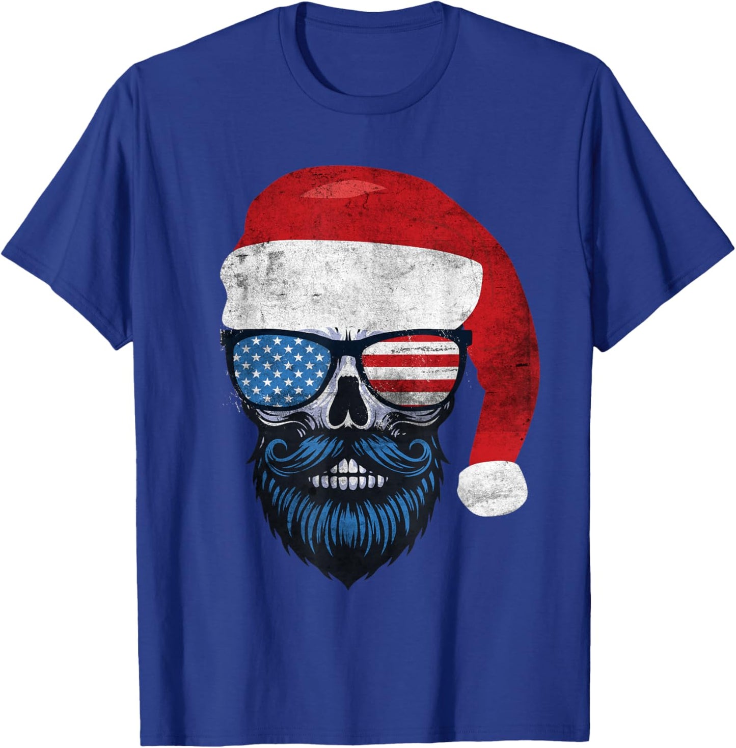 Hipster Santa US Flag Bearded Skull Sunglasses Patriotic T-Shirt - T-Shirt | Royal