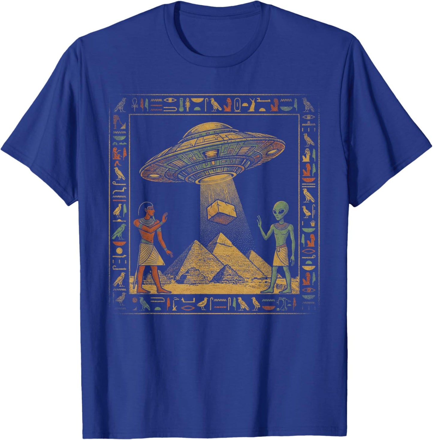 Vintage UFO Alien Sci Fi Ancient Egypt Art Retro 90s Graphic T-Shirt - T-Shirt | Royal