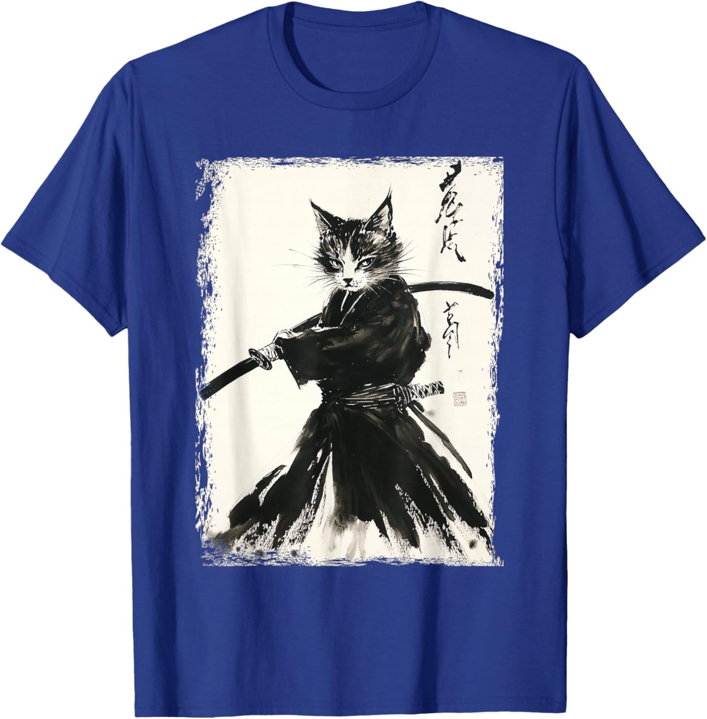 Samurai Cat Ukiyo-e Vintage Art Warrior Graphic T-Shirt - T-Shirt | Royal
