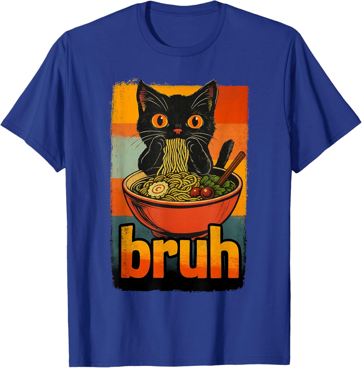Funny Cat Eating Japanese Ramen Noodles Gifts Men Women Kid T-Shirt - T-Shirt | Royal