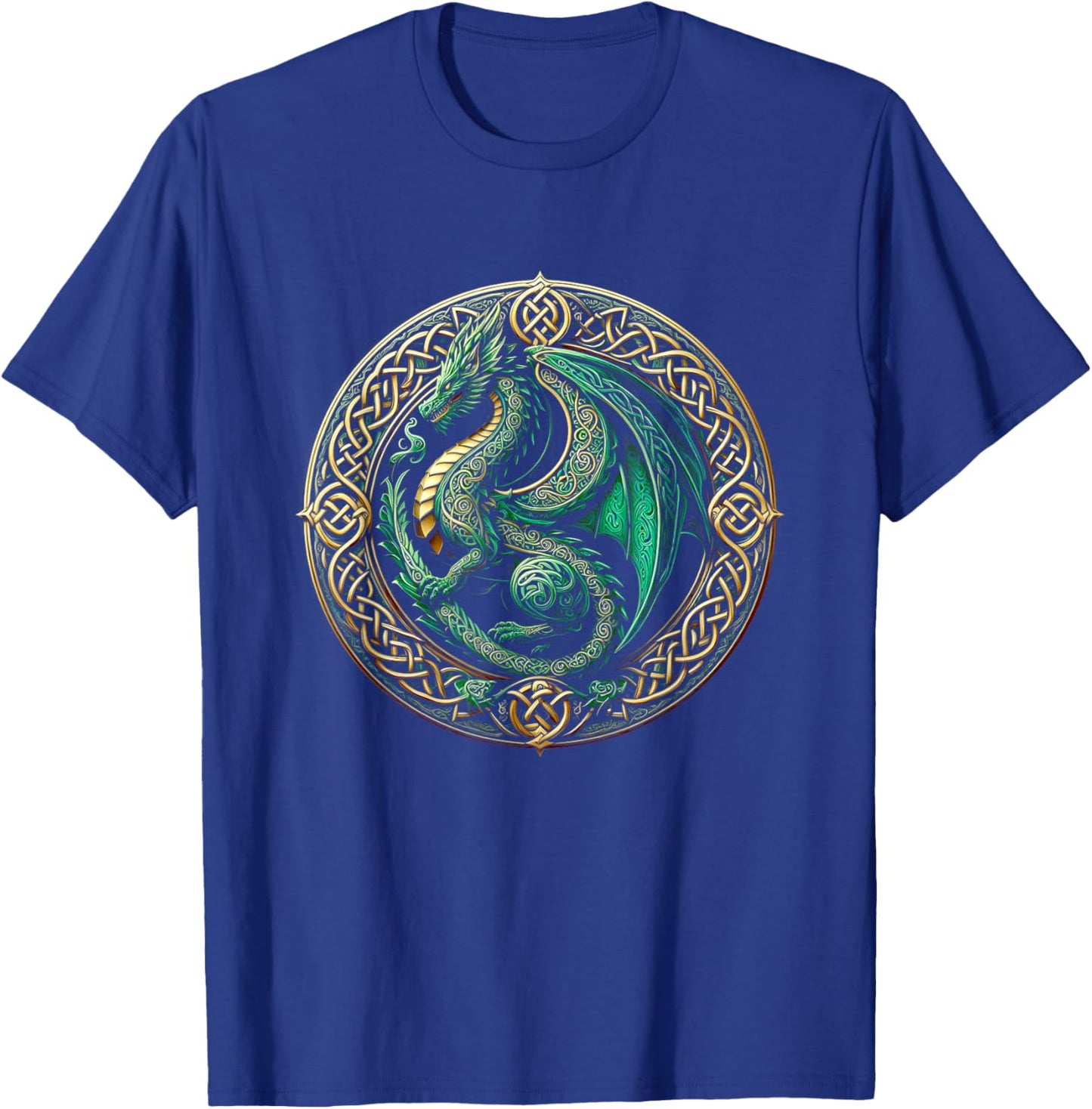 Tribal Irish Green Celtic Knot Fantasy Celtic Dragon Cottage T-Shirt - T-Shirt | Royal