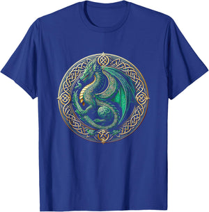 Tribal Irish Green Celtic Knot Fantasy Celtic Dragon Cottage T-Shirt - T-Shirt | Royal
