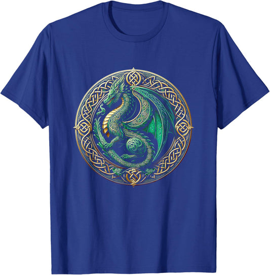 Tribal Irish Green Celtic Knot Fantasy Celtic Dragon Cottage T-Shirt - T-Shirt | Royal