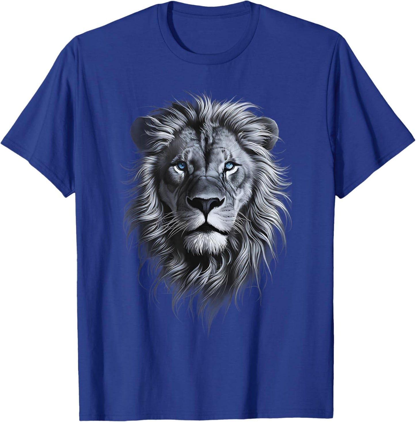Lion Head With Blue Eyes Black art for lions lover Animals T-Shirt - T-Shirt | Royal