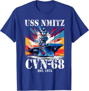 Flag Veterans Day USS Nimitz CVN-68 Aircraft Carrier Veteran T-Shirt - T-Shirt | Royal
