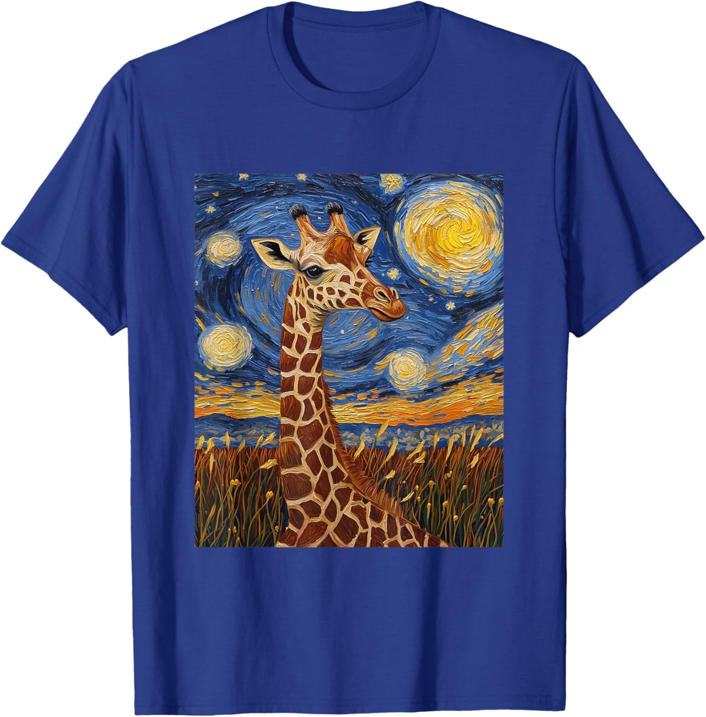 Cute Giraffe Africa - Van Gogh Style - Starry Night T-Shirt - T-Shirt | Royal