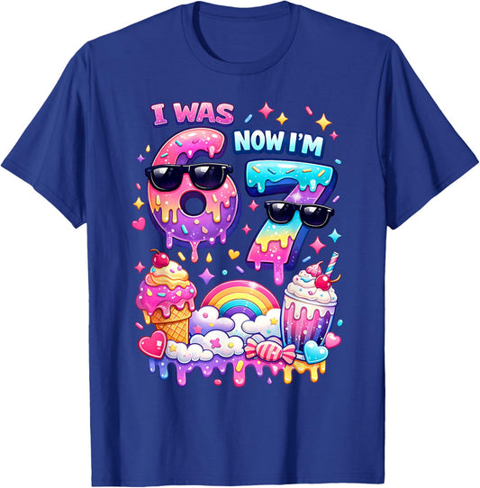 I was 6 Now I'm 7 Ice Cream Dripping 67 Meme Kindergeburtstag T-Shirt - T-Shirt | Royal