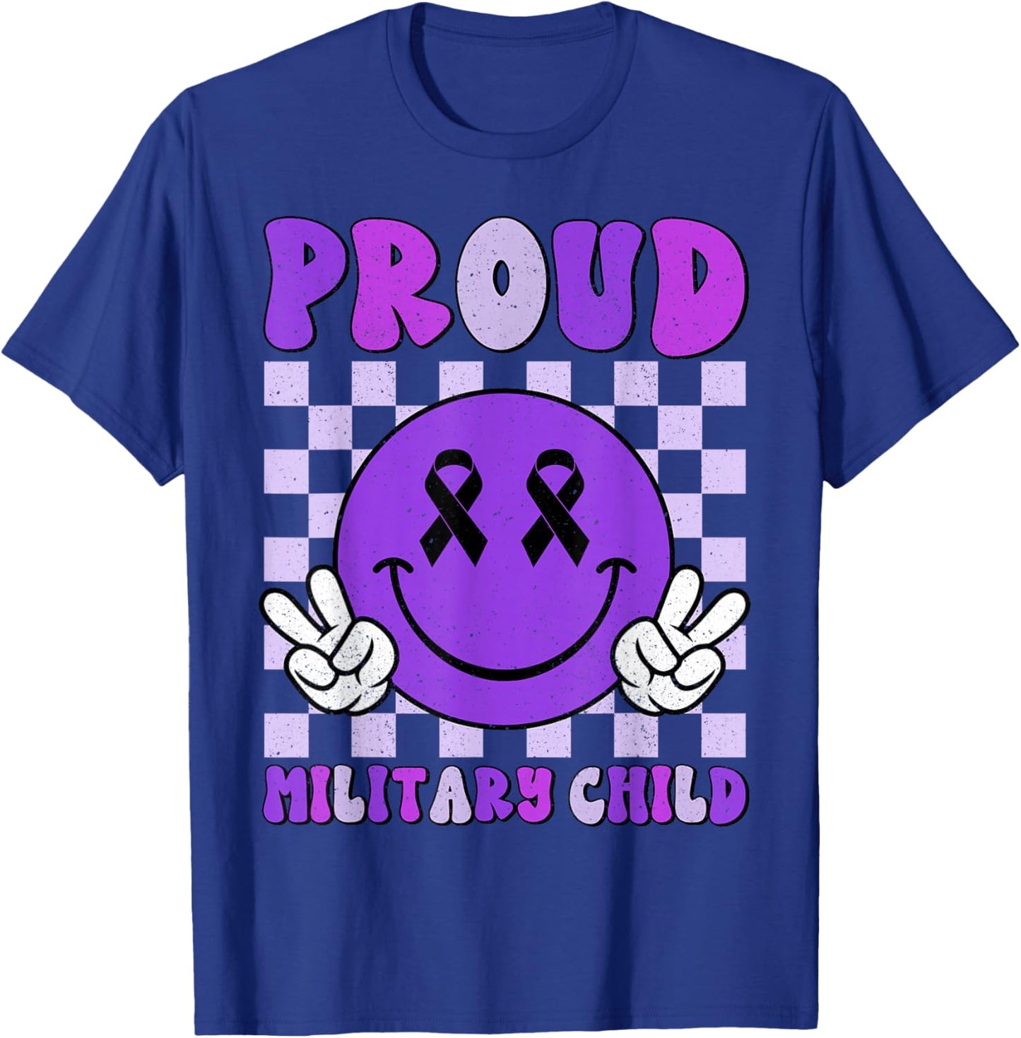 Purple Up for Military Kids Smile Face Military Child Month T-Shirt - T-Shirt | Royal