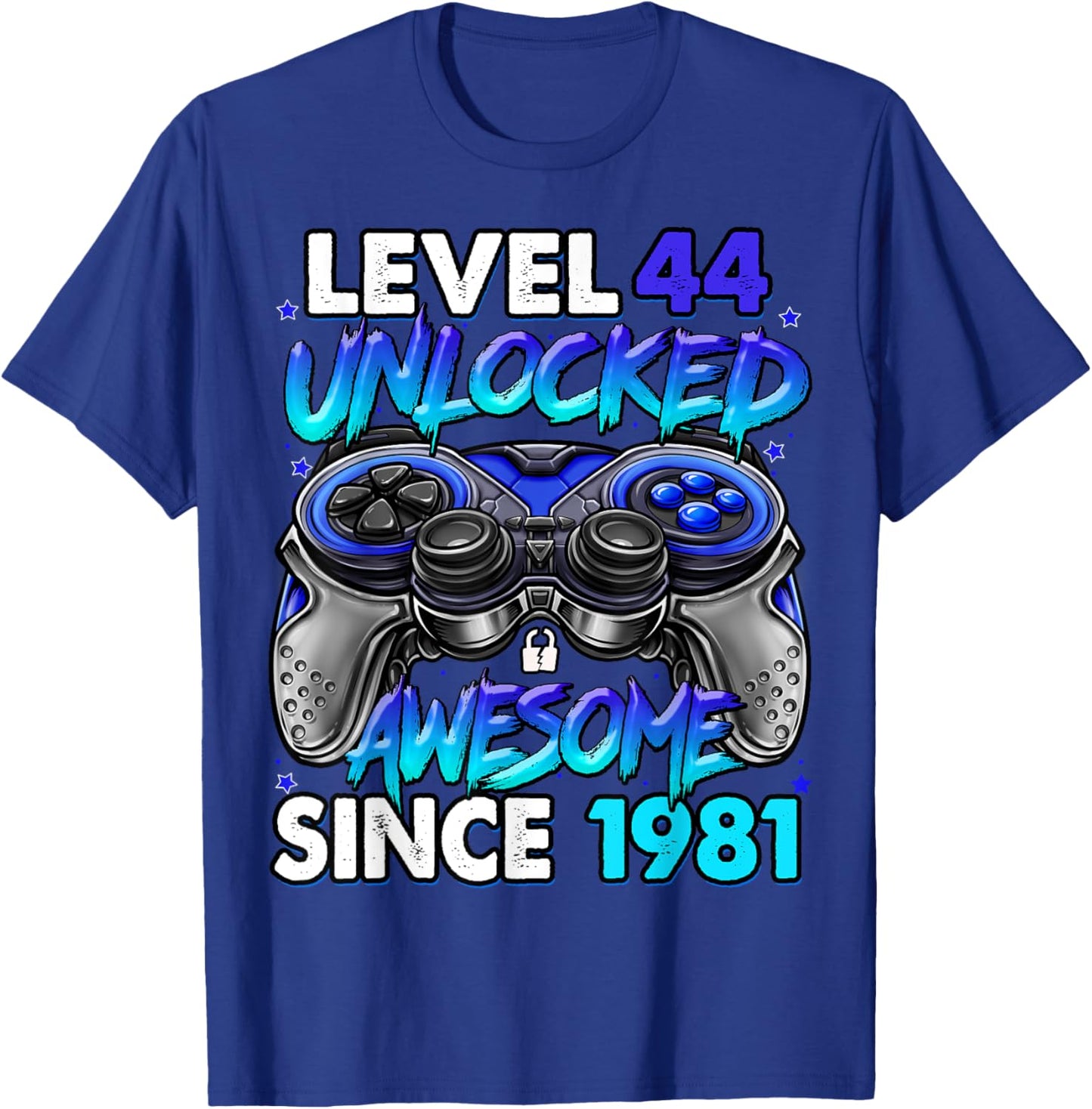 Level 44 Unlocked Awesome Since 1981 44th Birthday Gaming T-Shirt - T-Shirt | Royal