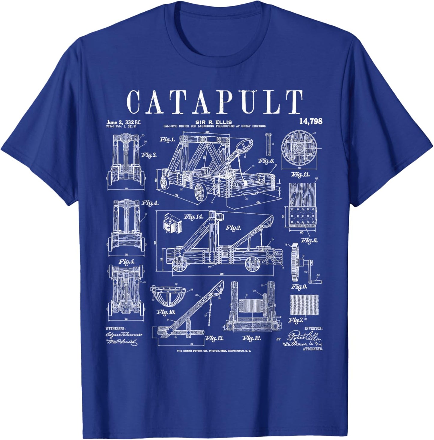 Catapult Medieval Ancient Siege Engine Funny Vintage Patent T-Shirt - T-Shirt | Royal
